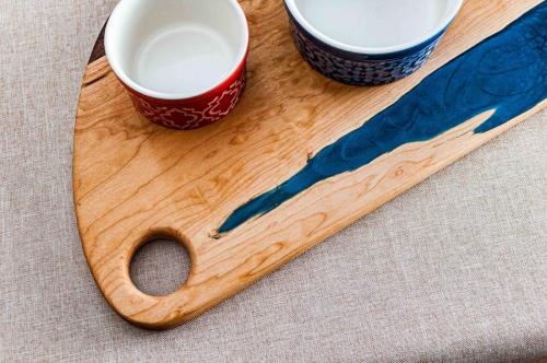 Maple and Walnut Charcuterie with a splash of blue epoxy