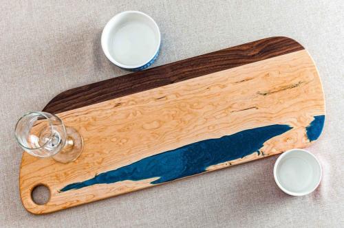 Maple and Walnut Charcuterie with a splash of blue epoxy