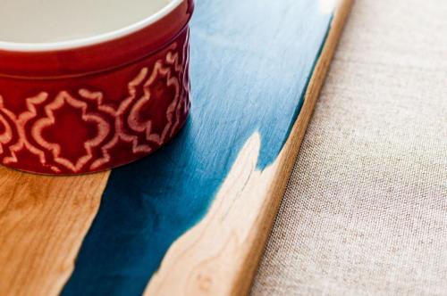 Maple and Walnut Charcuterie with a splash of blue epoxy