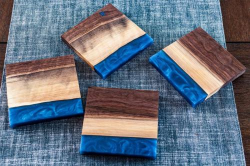 Set of 4 Walnut Coasters with Midnight epoxy