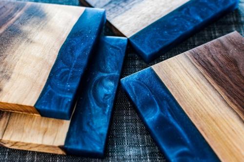 Set of 4 Walnut Coasters with Midnight epoxy